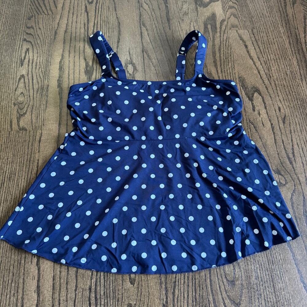 Lands End Womens Navy Blue White Polka Dot Tankini Swim Suit Top Size Medium DD
